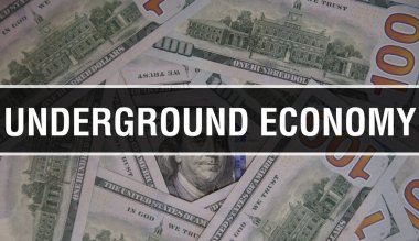 Yer altı ekonomisi metni Concept Closeup. Amerikan Doları Nakit Para, 3D görüntüleme. Dollar Banknote 'ta yeraltı ekonomisi. Finansal ABD para banknotu Ticari para yatırım kar consepti