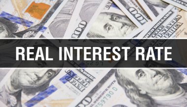 Gerçek faiz oranı metni Kavram Kapanışı. Amerikan Doları Nakit Para, 3D görüntüleme. Dollar Banknote 'ta gerçek faiz oranı. Finansal ABD para banknotu Ticari para yatırım kar consepti