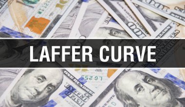 Laffer eğrisi metin kavramı kapanış. Amerikan Doları Nakit Para, 3D görüntüleme. Dollar Banknote 'taki Laffer eğrisi. Finansal ABD para banknotu Ticari para yatırım kar consepti