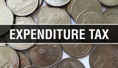 Harcama vergisi metni. Kapatma kavramı. Amerikan Doları Nakit Para, 3D görüntüleme. Dolar Banknote 'ta harcama vergisi. Finansal ABD para banknotu Ticari para yatırım kar consepti