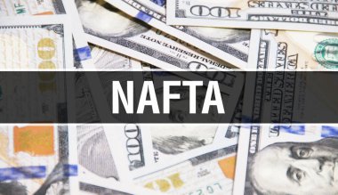 NAFTA metin Kavram Kapanışı. Amerikan Doları Nakit Para, 3D görüntüleme. Dolar Banknote 'ta NAFTA. Finansal ABD para banknotu Ticari para yatırım kar consepti