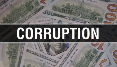 Yolsuzluk metni Kavram Kapanışı. Amerikan Doları Nakit Para, 3D görüntüleme. Dolar İflası 'nda yolsuzluk. Finansal ABD para banknotu Ticari para yatırım kar consepti