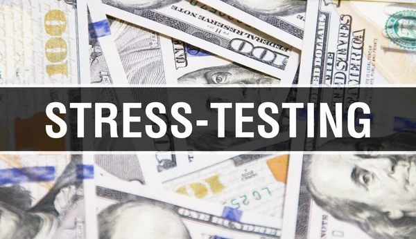 Stress-testing text Concept Closeup. American Dollars Cash Money,3D rendering. Stress-testing at Dollar Banknote. Financial USA money banknote Commercial money investment profit concep