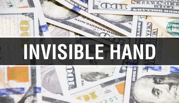 Invisible hand text Concept Closeup. American Dollars Cash Money,3D rendering. Invisible hand at Dollar Banknote. Financial USA money banknote Commercial money investment profit concep