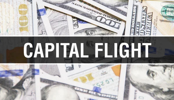 Capital flight text Concept Closeup. American Dollars Cash Money,3D rendering. Capital flight at Dollar Banknote. Financial USA money banknote Commercial money investment profit concep