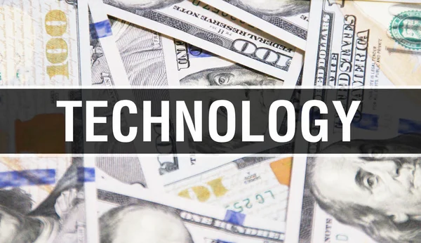 Tecnologia Texto Conceito Closeup Dólares Americanos Dinheiro Dinheiro Renderização Tecnologia — Fotografia de Stock