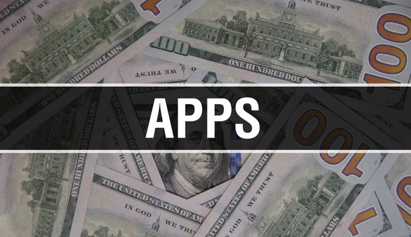 Apps text Concept Closeup. American Dollars Cash Money,3D rendering. Apps at Dollar Banknote. Financial USA money banknote Commercial money investment profit concep