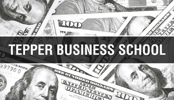 Tepper Business School text Concept Closeup. American Dollars Cash Money,3D rendering. Tepper Business School at Dollar Banknote. Financial USA money banknote Commercial money investment profi