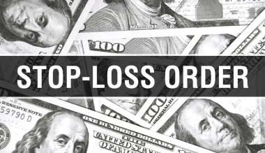 Stop-Loss Order metin kavramını kapatın. Amerikan Doları Nakit Para, 3D görüntüleme. Dolar Banknote 'ta Zarar Önleme Emri. Finansal ABD para banknotu Ticari para yatırım kar consepti