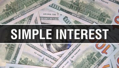 Basit İlgi Metni Kapanış Konsepti Amerikan Doları Nakit Para, 3D görüntüleme. Dolar Banknotunda Basit Faiz. Finansal ABD para banknotu Ticari para yatırım kar consepti