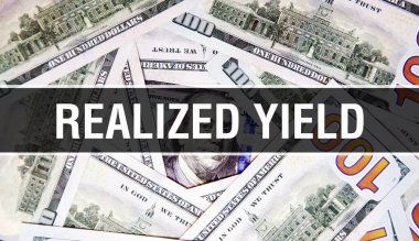 Gerçekleştirilen Verim metin Kavramı Kapanış. Amerikan Doları Nakit Para, 3D görüntüleme. Dollar Banknote 'ta fark edilen kazanç. Finansal ABD para banknotu Ticari para yatırım kar consepti