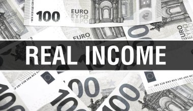 Gerçek gelir metni. Yakın plan. Amerikan Doları Nakit Para, 3D görüntüleme. Dollar Banknote 'ta gerçek gelir. Finansal ABD para banknotu Ticari para yatırım kar consepti