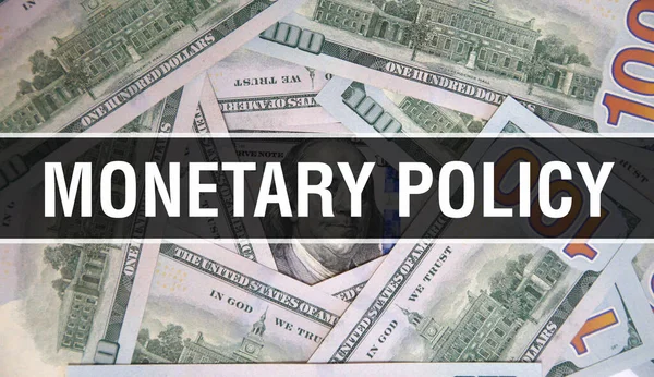 Para Politikası metni. Yakın plan. Amerikan Doları Nakit Para, 3D görüntüleme. Dolar Banknote 'ta para politikası. Finansal ABD para banknotu Ticari para yatırım kar consepti
