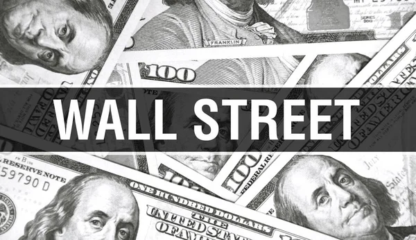 Wall Street Tekst Concept Closeup American Dollars Cash Money Rendering — Stockfoto