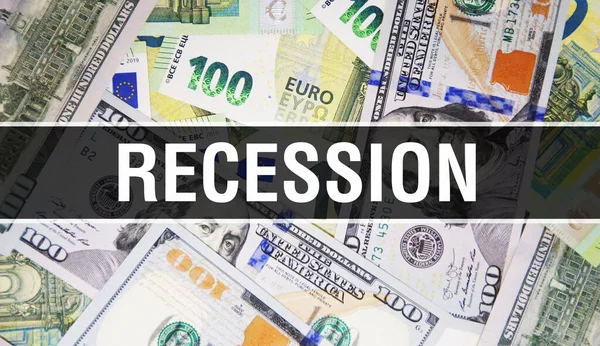Tekst Recesji Concept Closeup American Dollars Cash Money Renderowanie Recesja — Zdjęcie stockowe