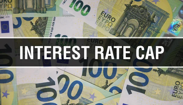 Interest Rate Cap text Concept Closeup. American Dollars Cash Money,3D rendering. Interest Rate Cap at Dollar Banknote. Financial USA money banknote Commercial money investment profit concep