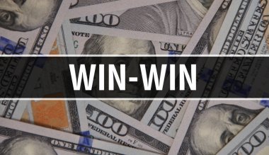 Kazan-kazan metni. Yakın plan. Amerikan Doları Nakit Para, 3D görüntüleme. Dollar Banknote 'ta kazan-kazan. Finansal ABD para banknotu Ticari para yatırım kar consepti