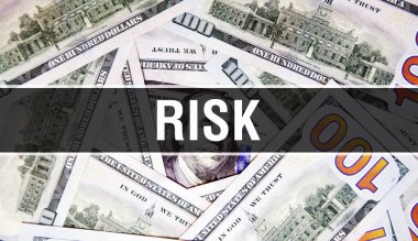 Risk metni konsepti kapatma. Amerikan Doları Nakit Para, 3D görüntüleme. Dolar banknotunda risk. Finansal ABD para banknotu Ticari para yatırım kar consepti