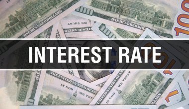 Faiz Oranı metni Yakın çekim kavramı. Amerikan Doları Nakit Para, 3D görüntüleme. Dolar Banknotunda faiz oranı. Finansal ABD para banknotu Ticari para yatırım kar consepti