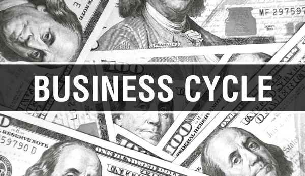 Business Cycle text Concept Closeup. American Dollars Cash Money,3D rendering. Business Cycle at Dollar Banknote. Financial USA money banknote Commercial money investment profit concep