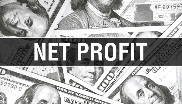 Net profit text Concept Closeup. American Dollars Cash Money,3D rendering. Net profit at Dollar Banknote. Financial USA money banknote Commercial money investment profit concep