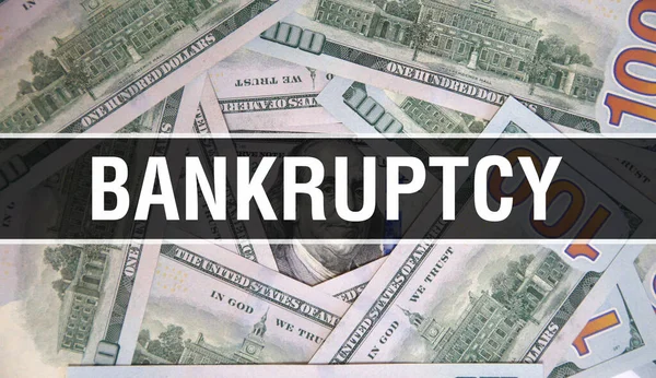 Texto Falência Conceito Fechar Dólares Americanos Dinheiro Dinheiro Renderização Falência — Fotografia de Stock