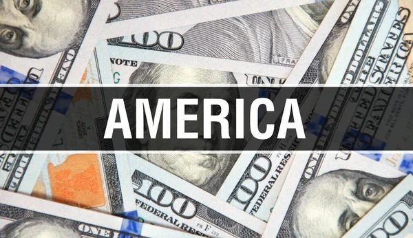 America text Concept Closeup. American Dollars Cash Money,3D rendering. America at Dollar Banknote. Financial USA money banknote Commercial money investment profit concep