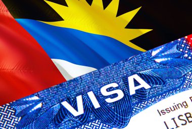 Pasaportunda Antigua ve Barbuda Visa var. VISA kelimesine odaklanan Antigua ve Barbuda vatandaşları için ABD göçmenlik vizesi. Antigua ve Barbuda vizelerini ülke çapında yakın çekim, 3D görüntüleme