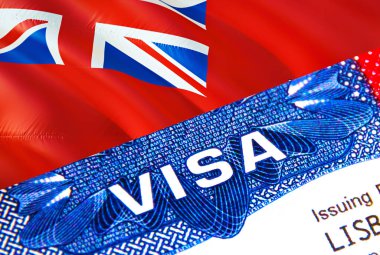 Pasaportunda Bermuda Visa var. VISA kelimesine odaklanan Bermuda vatandaşları için ABD göçmen vizesi. Ulusal kimlik kartıyla Bermuda vizesini yakın plan, 3 boyutlu görüntüleme. Pasaportdaki Bermuda çoklu girişi