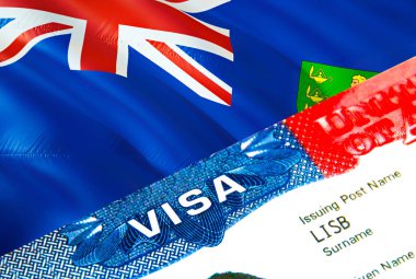 İngiliz Virjin Adaları göçmen vizesi. İngiliz Virjin Adalarına yakın çekim vizesi. VISA kelimesine odaklanmış, 3D görüntüleme. İngiltere Virjin Adaları 'na seyahat ya da göç vizesi I