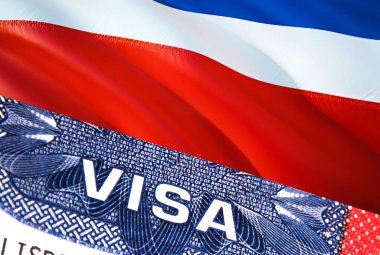 Kosta Rika Vize Belgesi, arkasında Kosta Rika bayrağı var. Pasaportunda ABD vizesi damgası olan Costa Rica bayrağı. Vize damgası Kosta Rika otobüslerinde.