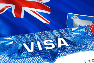 Falkland Adaları vizesi. Falkland Adaları 'na git. VISA kelimesine odaklan. 3D görüntüleme. Falkland Adaları, pasaportlu göçmen konsepti. Falkland Adaları turizm girişinde pasaport. Vis