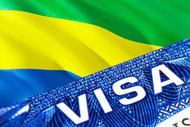 Gabon vize belgesini kapatın. Gabon bayrağında pasaport vizesi. Gabon ziyaretçi vizesi, pasaport, 3 boyutlu. Gabon pasaportla birden fazla giriş yapmış. Vize belgesi ve pasaportun kapatılması