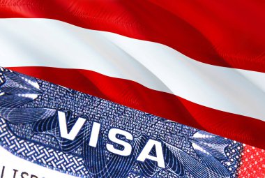 Letonya Vize Belgesi, arkasında Letonya bayrağı var. Pasaportunda ABD vizesi damgası olan Letonya bayrağı. Pasaport damgası. Letonya göçmenlik bürosu.