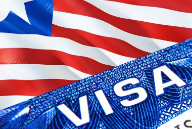 Liberya vize belgesi yakında. Liberya bayrağında pasaport vizesi. Pasaportunda 3 boyutlu Liberya ziyaretçi vizesi var. Pasaportunda Liberya çoklu girişi var. Vize belgesi ve pasaportun kapanışı. Göçmen oranı