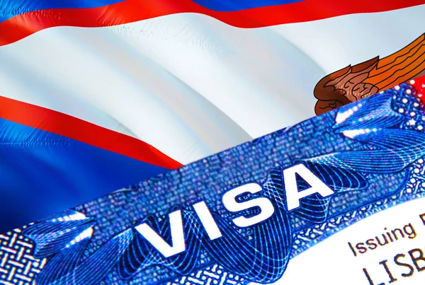 パスポートにアメリカ領サモアのビザスタンプ パスポートは海外旅行のコンセプト アメリカ領サモアのコンセプトへの旅行 選択的フォーカス 3Dレンダリング 移民と移民の概念 アメリカ — ストック写真
