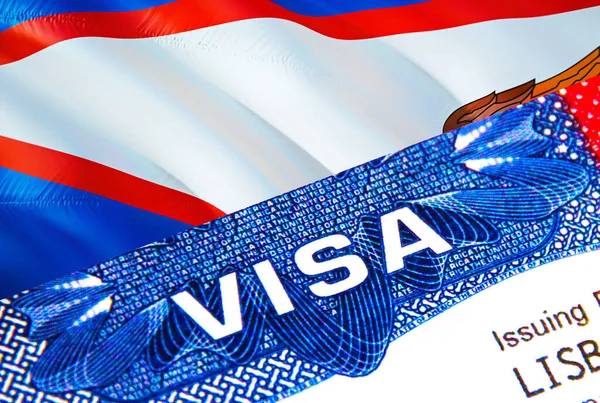 American Samoa Visa in passport. USA immigration Visa for American Samoa citizens focusing on word VISA. Travel American Samoa visa in national identification close-up,3D rendering. American Samo