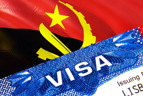 text VISA on Angola visa stamp in passport. passport traveling abroad concept. Travel to Angola concept - selective focus,3D rendering. Immigration and emigration concept. Angola visa in passpor