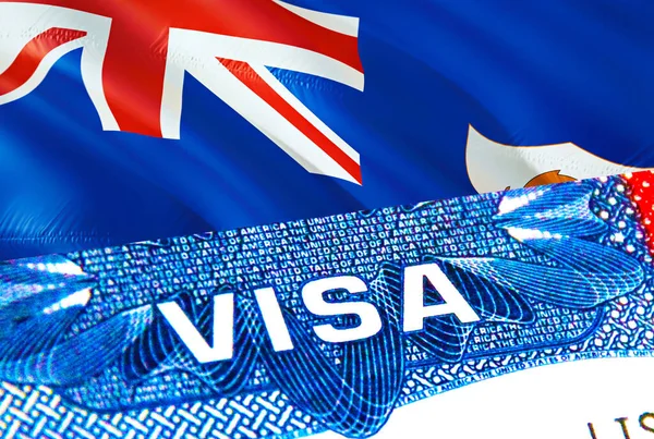 Anguilla Visa. Travel to Anguilla focusing on word VISA, 3D rendering. Anguilla immigrate concept with visa in passport. Anguilla tourism entrance in passport. Visa USA stamp citizenship. USA trave