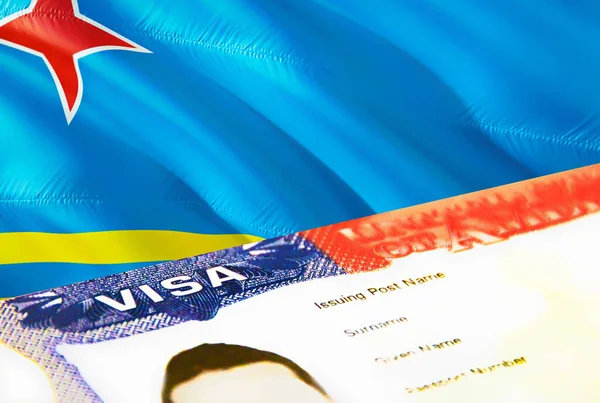 アルバの移民文書を閉じます アルバ フラグのパスポートビザ パスポート 3Dレンダリングでアルバの訪問者ビザ パスポートのアルバ多入国ビザ 米国の切手移民ビザの文書とパスポート — ストック写真