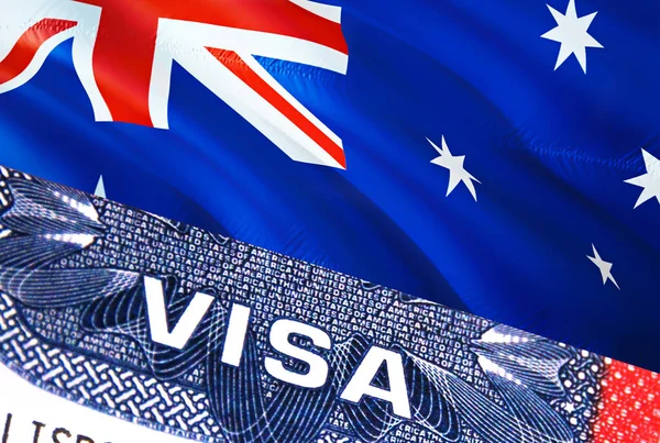 Документ Австралії Visa Document Австралійським Прапором Задньому Плані Австралійський Прапор — стокове фото