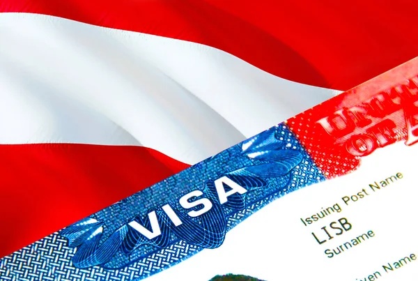 Австрія Імміграційна Віза Closeup Visa Austria Сфокусований Слові Visa Рендеринг — стокове фото