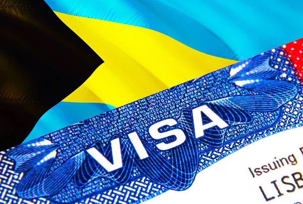 パスポートのバハマビザ 米国移民ビザバハマ市民のための単語Visaに焦点を当てます 国の身分証明書でバハマビザを旅行クローズアップ 3Dレンダリング バハマの複数の入り口のパスポート — ストック写真