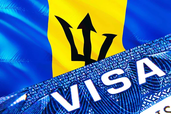 Barbados Vize Belgesi Kapanıyor Barbados Bayrağında Pasaport Vizesi Pasaportlu Barbados — Stok fotoğraf