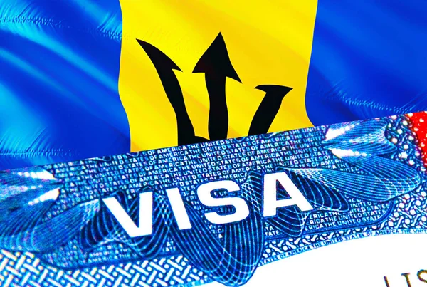 バルバドスビザ 言葉Visa 3Dレンダリングに焦点を当てたバルバドスへの旅行 バルバドスは パスポートのビザで概念を移民します パスポートのバルバドス観光入口 ビザ米国市民権スタンプ アメリカの旅 — ストック写真