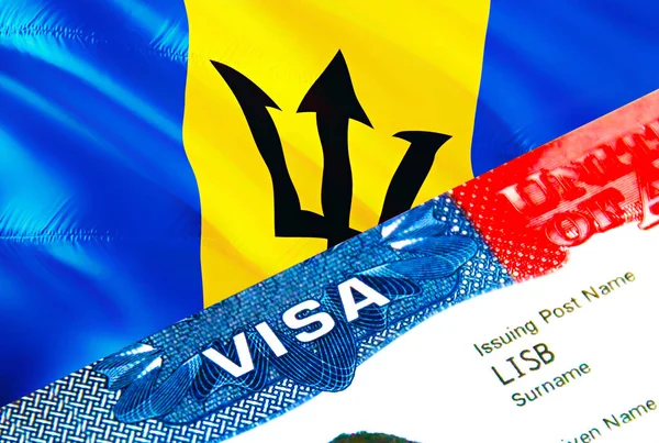 Барбадос Імміграційна Віза Closeup Visa Barbados Фокусується Слові Visa Рендеринг — стокове фото