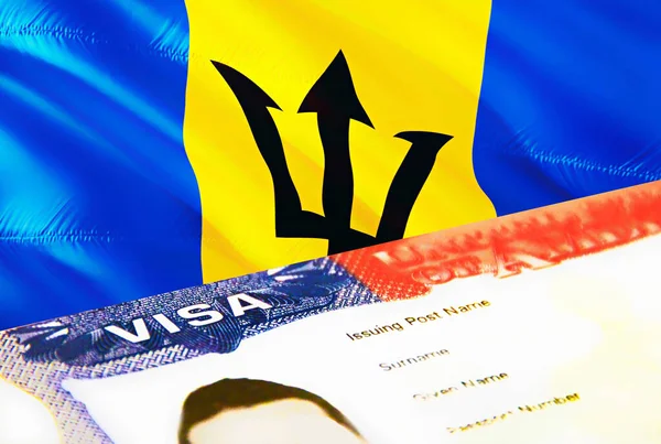 バルバドス移民文書を閉じます バルバドスのパスポートビザ パスポートでバルバドスの訪問者ビザ 3Dレンダリング パスポートのバルバドス複数の入国ビザ アメリカスタンプ移民ビザのドキュメント — ストック写真