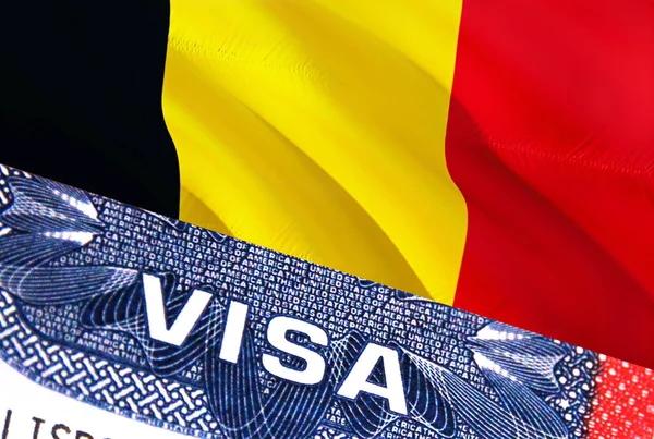 벨기에의 벨기에의 국기가 배경에 Belgian Flag Close Text Visa Rendering — 스톡 사진