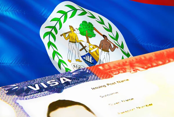 ベリーズ移民文書が閉じます ベリーズのパスポートビザ パスポートのベリーズビジタービザ 3Dレンダリング パスポートにベリーズの複数の入国ビザ アメリカの切手移民ビザの文書 — ストック写真