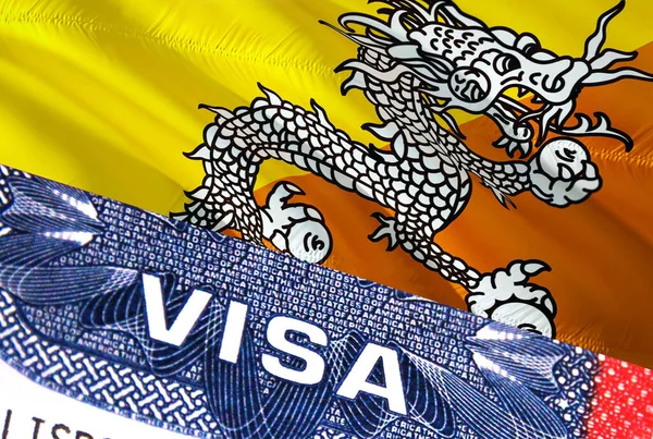 Bhutan Visa Document Бутанським Прапором Задньому Плані Бутанський Прапор Закритим — стокове фото